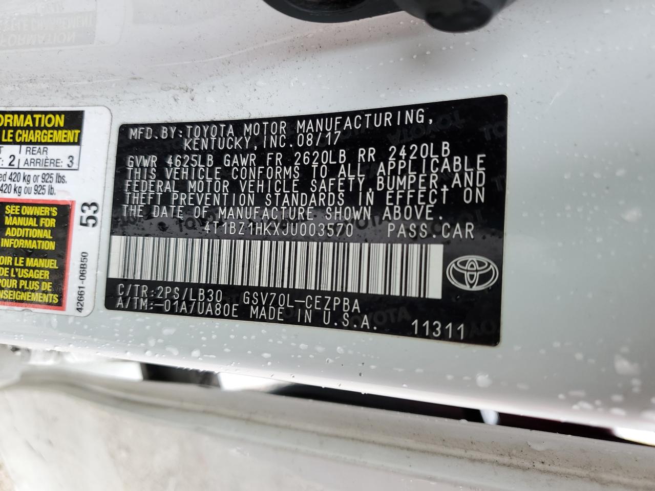 4T1BZ1HKXJU003570 2018 TOYOTA CAMRY - Image 12