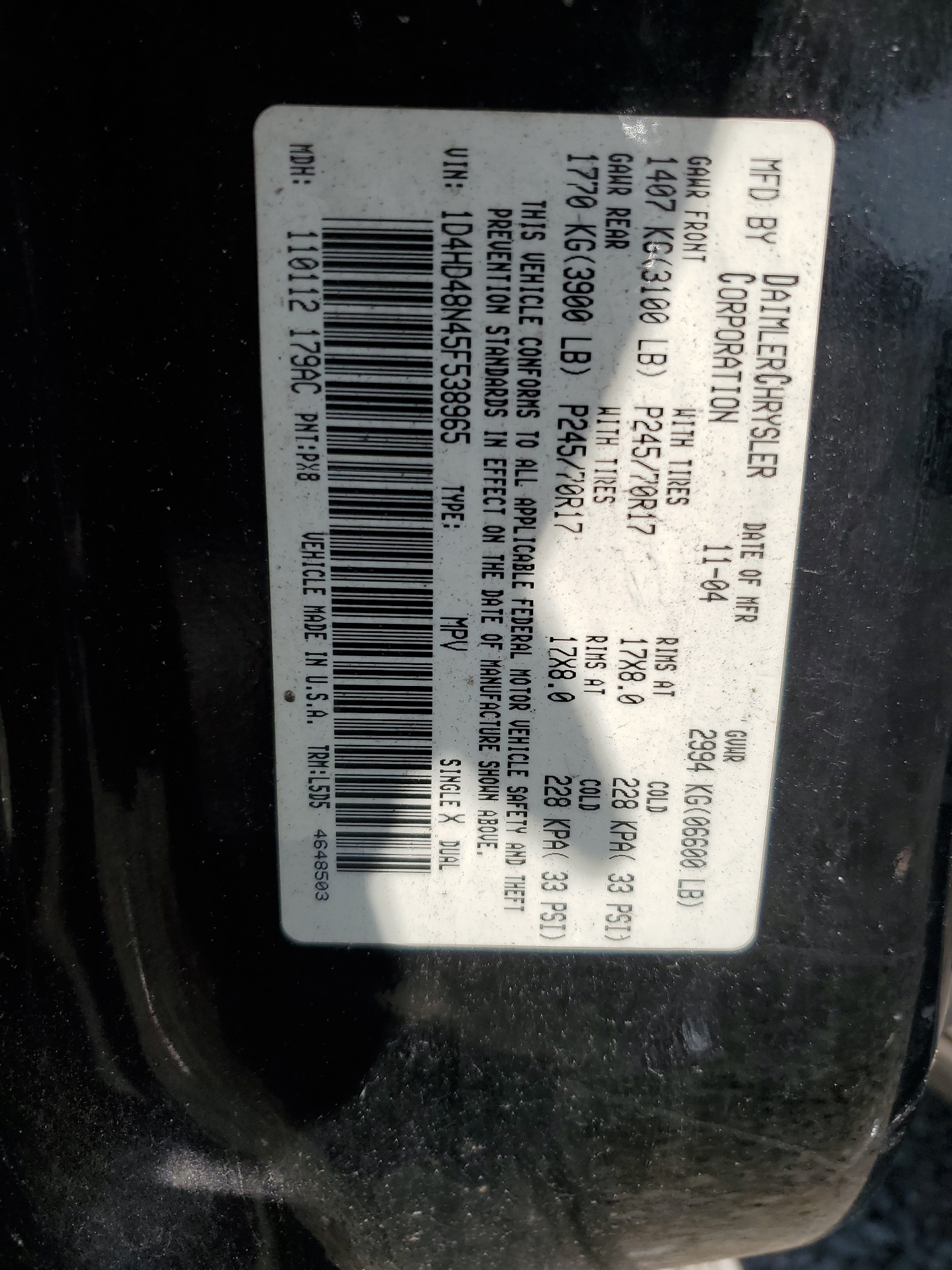 1D4HD48N45F538965 2005 Dodge Durango Slt