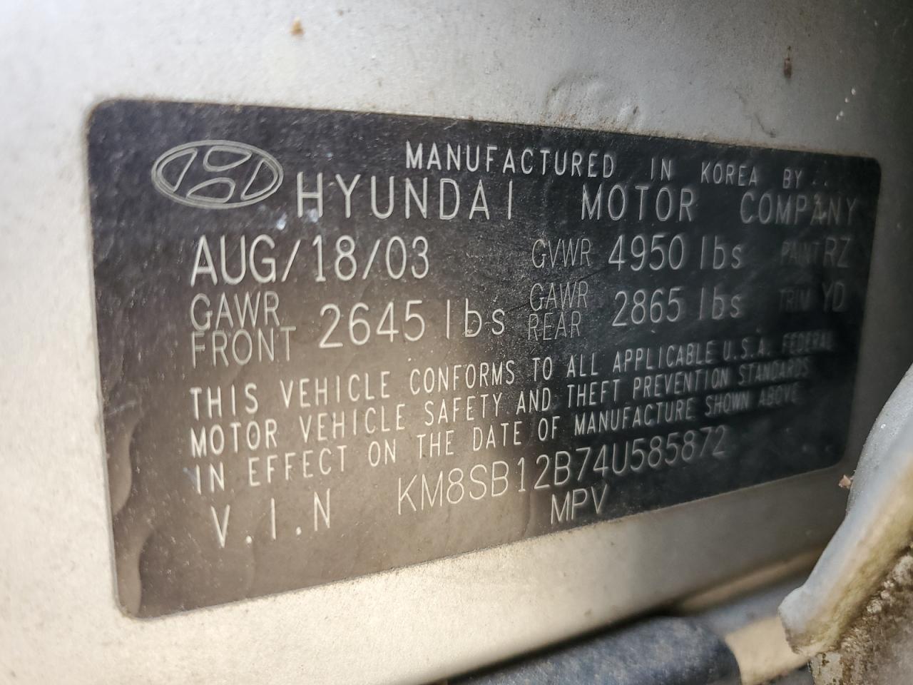 VIN KM8SB12B74U585872 2020 HYUNDAI SANTA FE no.14