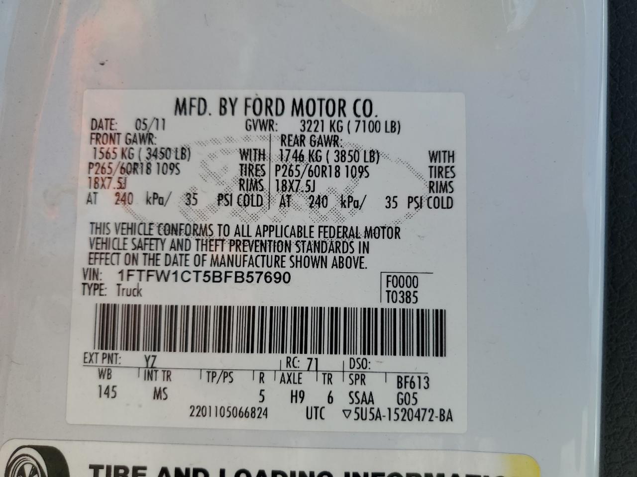 1FTFW1CT5BFB57690 2011 Ford F150 Supercrew