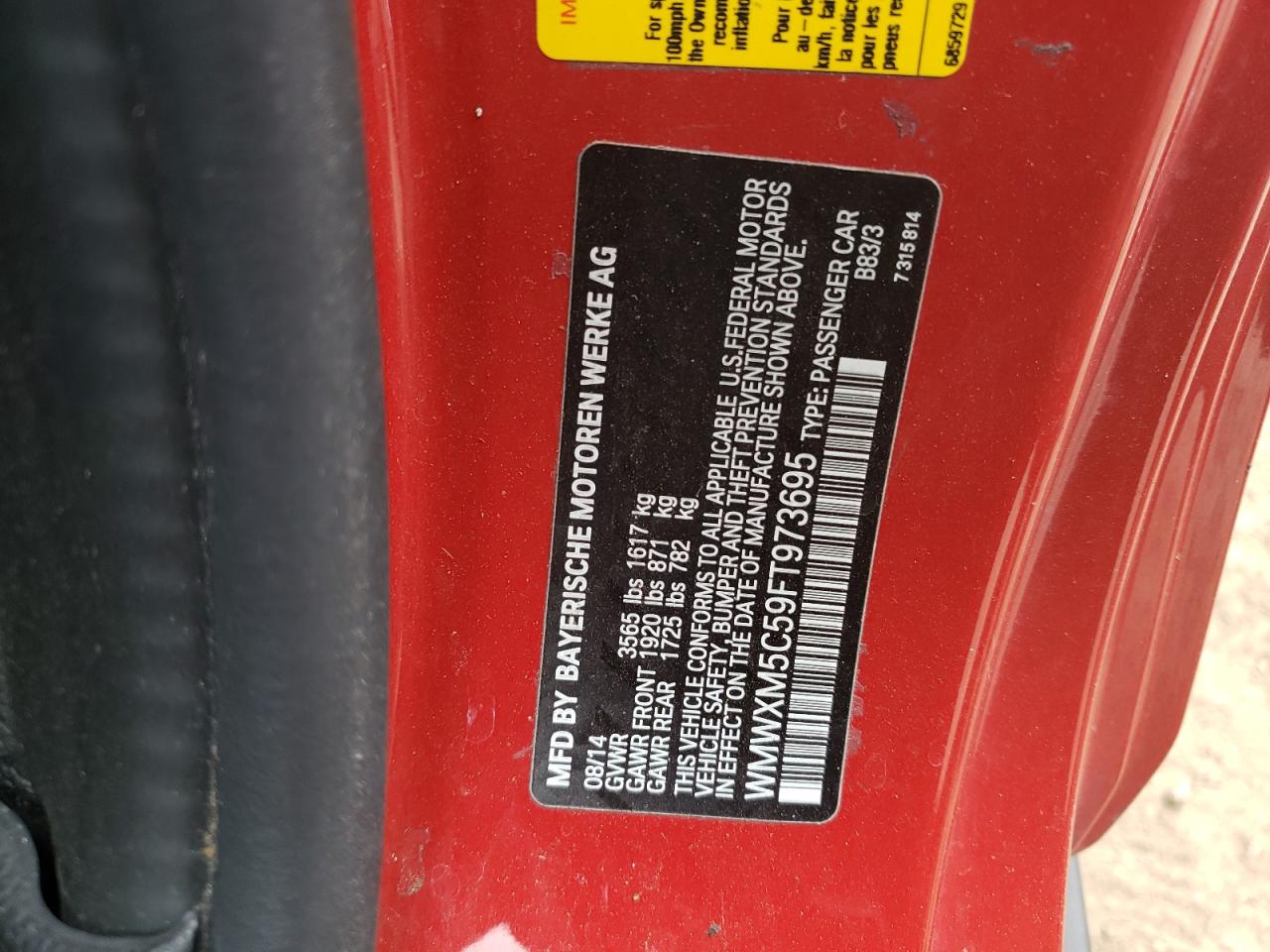 2015 Mini Cooper VIN: WMWXM5C59FT973695 Lot: 56048924