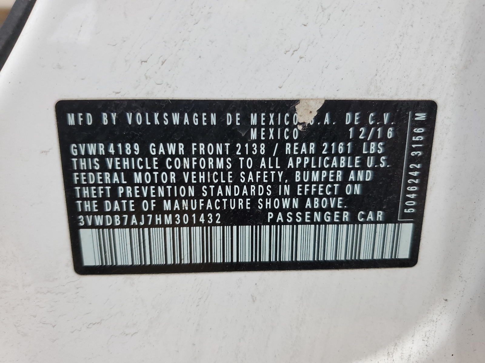 3VWDB7AJ7HM301432 2017 Volkswagen Jetta Se