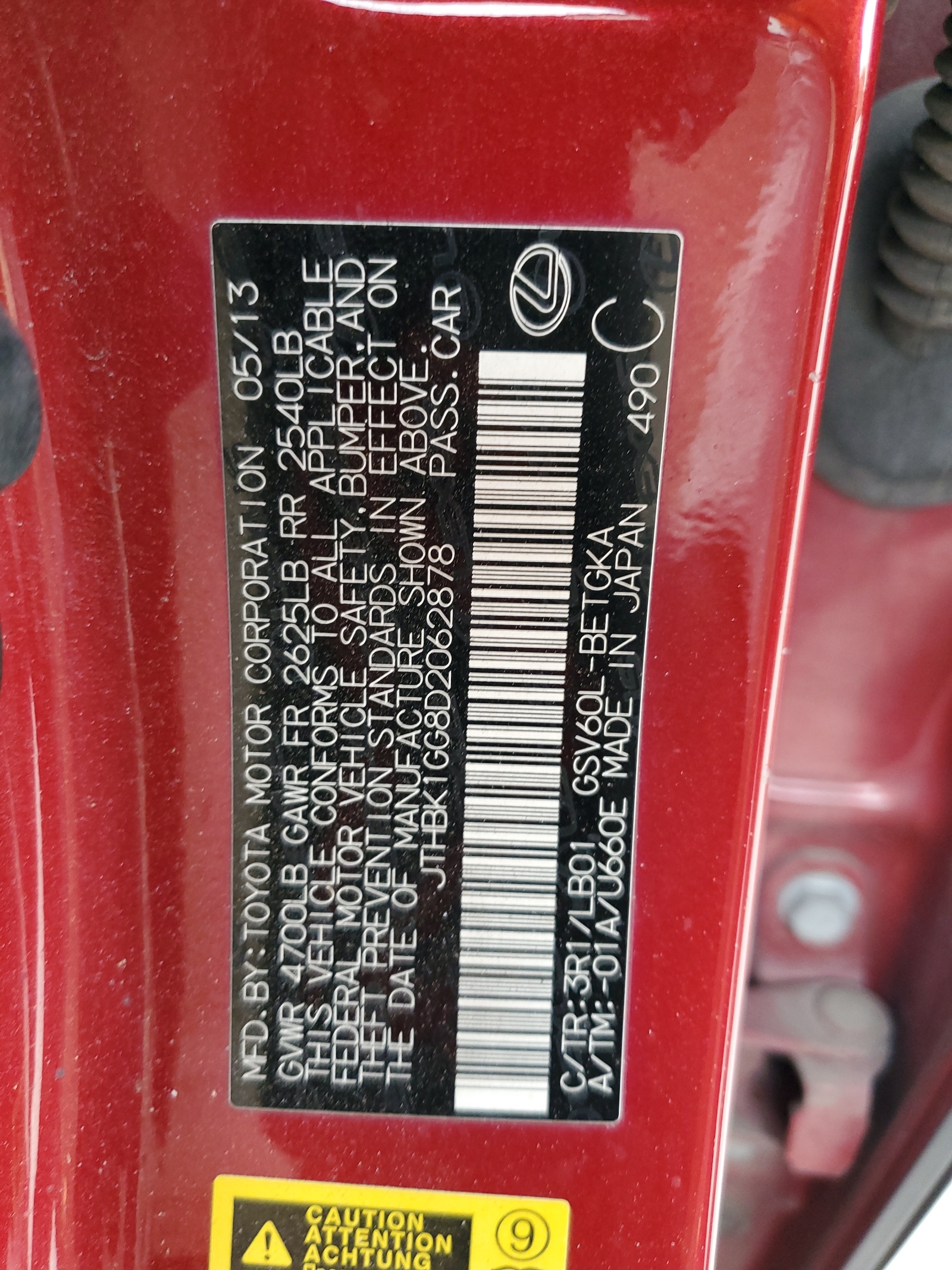 JTHBK1GG8D2062878 2013 Lexus Es 350