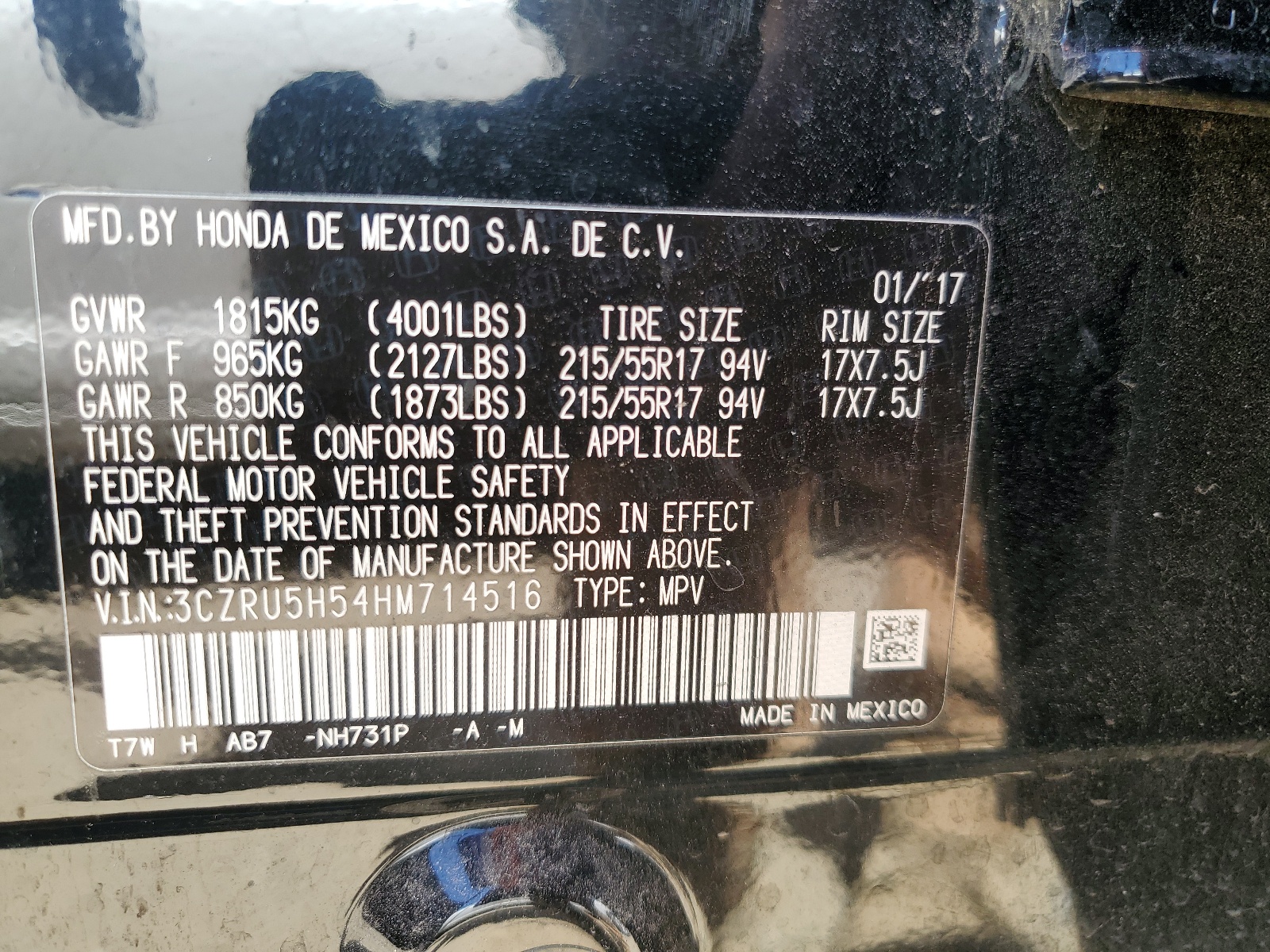 3CZRU5H54HM714516 2017 Honda Hr-V Ex