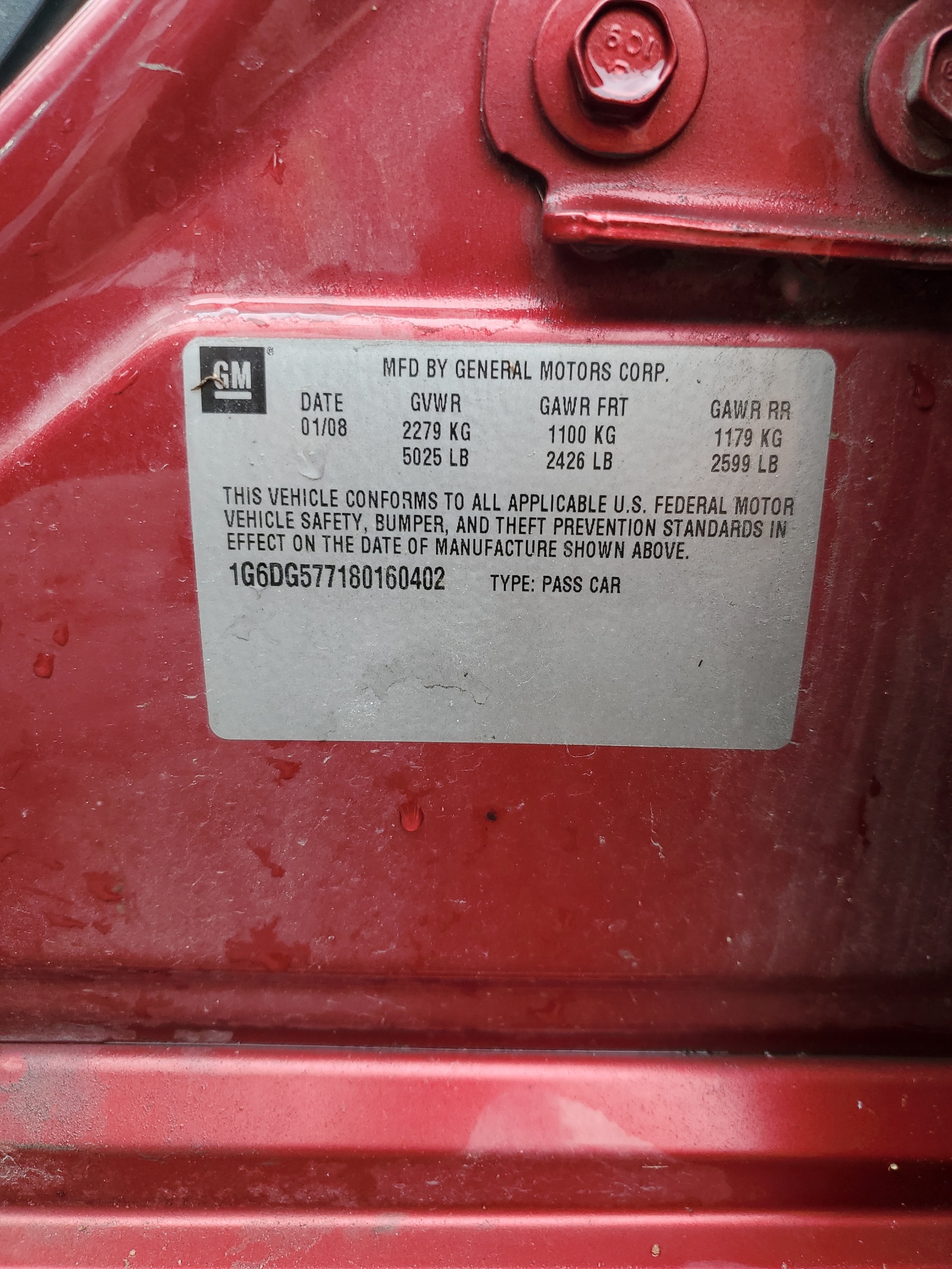 1G6DG577180160402 2008 Cadillac Cts