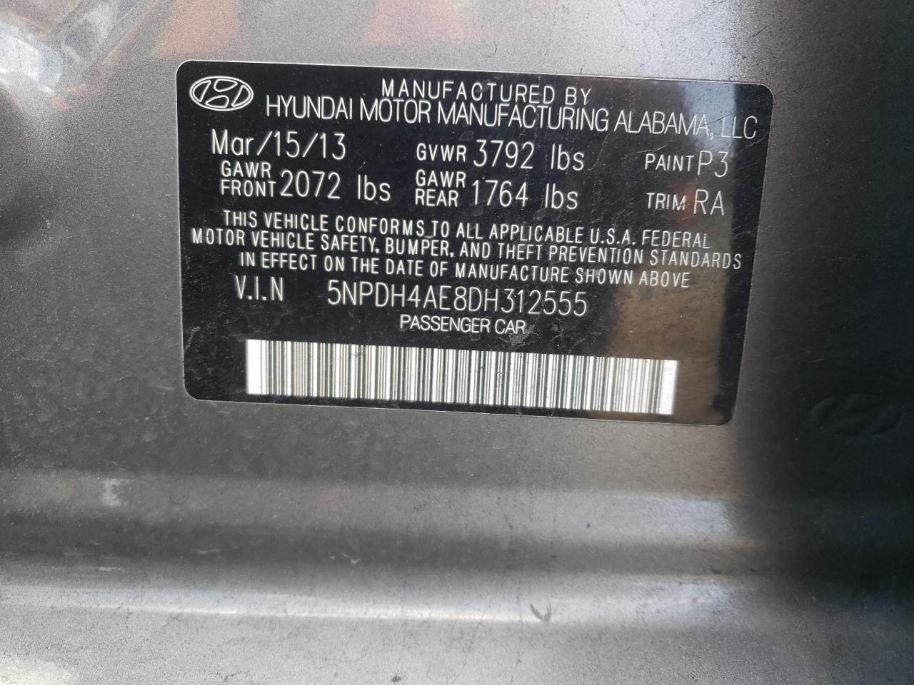 2013 Hyundai Elantra Gls VIN: 5NPDH4AE8DH312555 Lot: 56107754