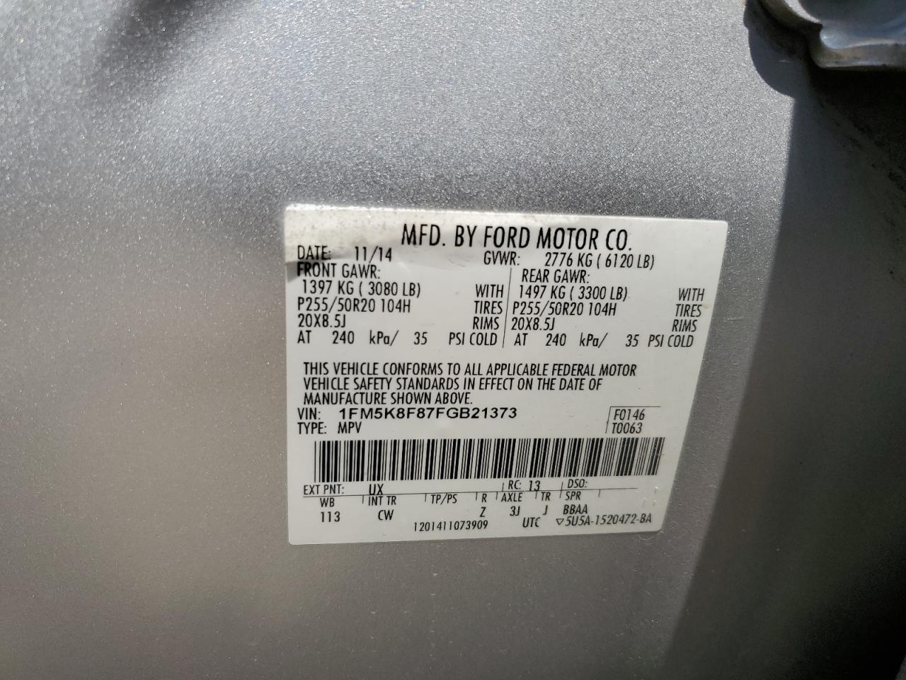 1FM5K8F87FGB21373 2015 FORD EXPLORER - Image 13