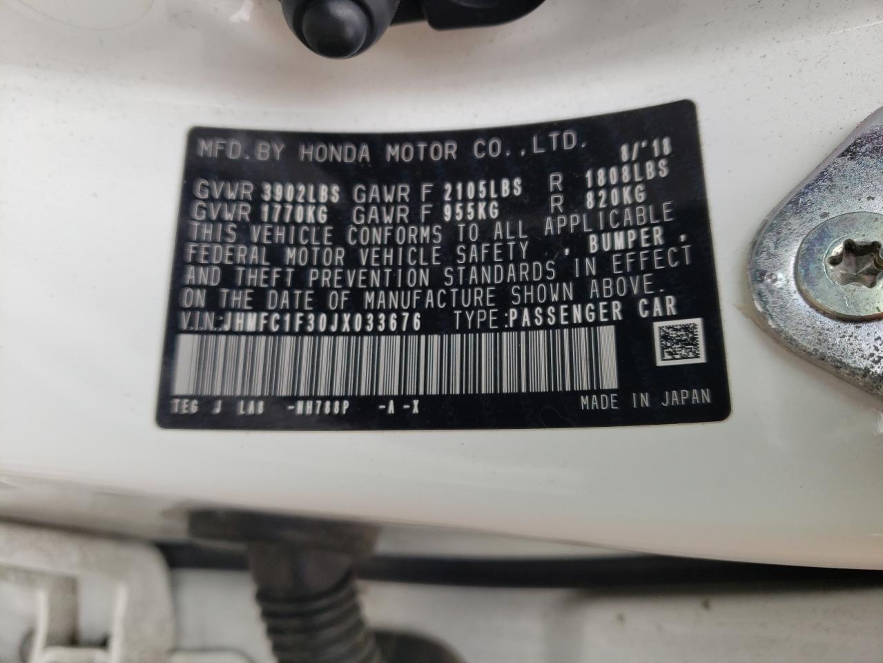 2018 Honda Civic Ex VIN: JHMFC1F30JX033676 Lot: 55280034