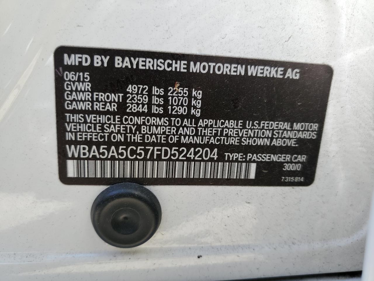 2015 BMW 528 I VIN: WBA5A5C57FD524204 Lot: 56497754