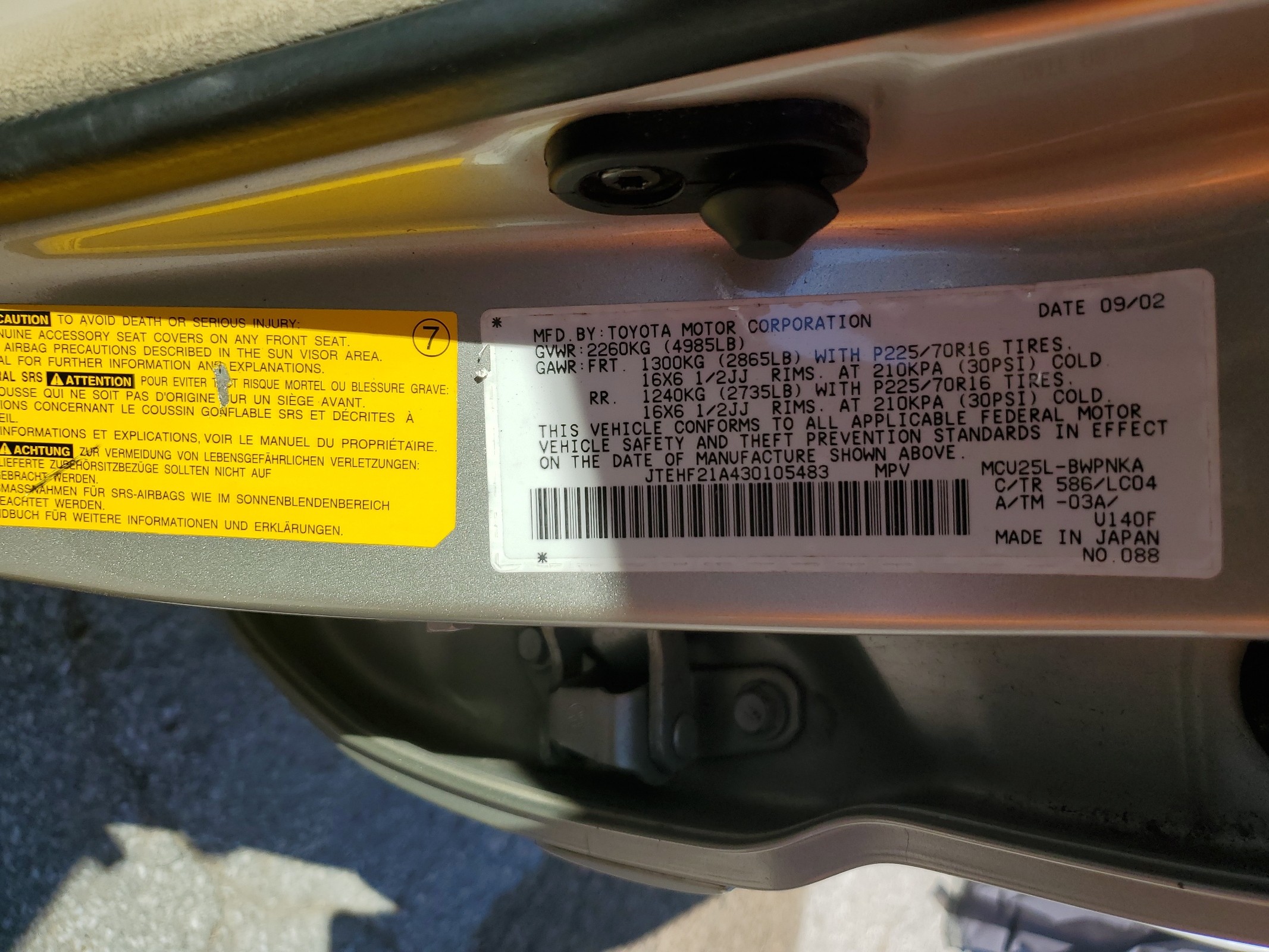 JTEHF21A430105483 2003 Toyota Highlander Limited