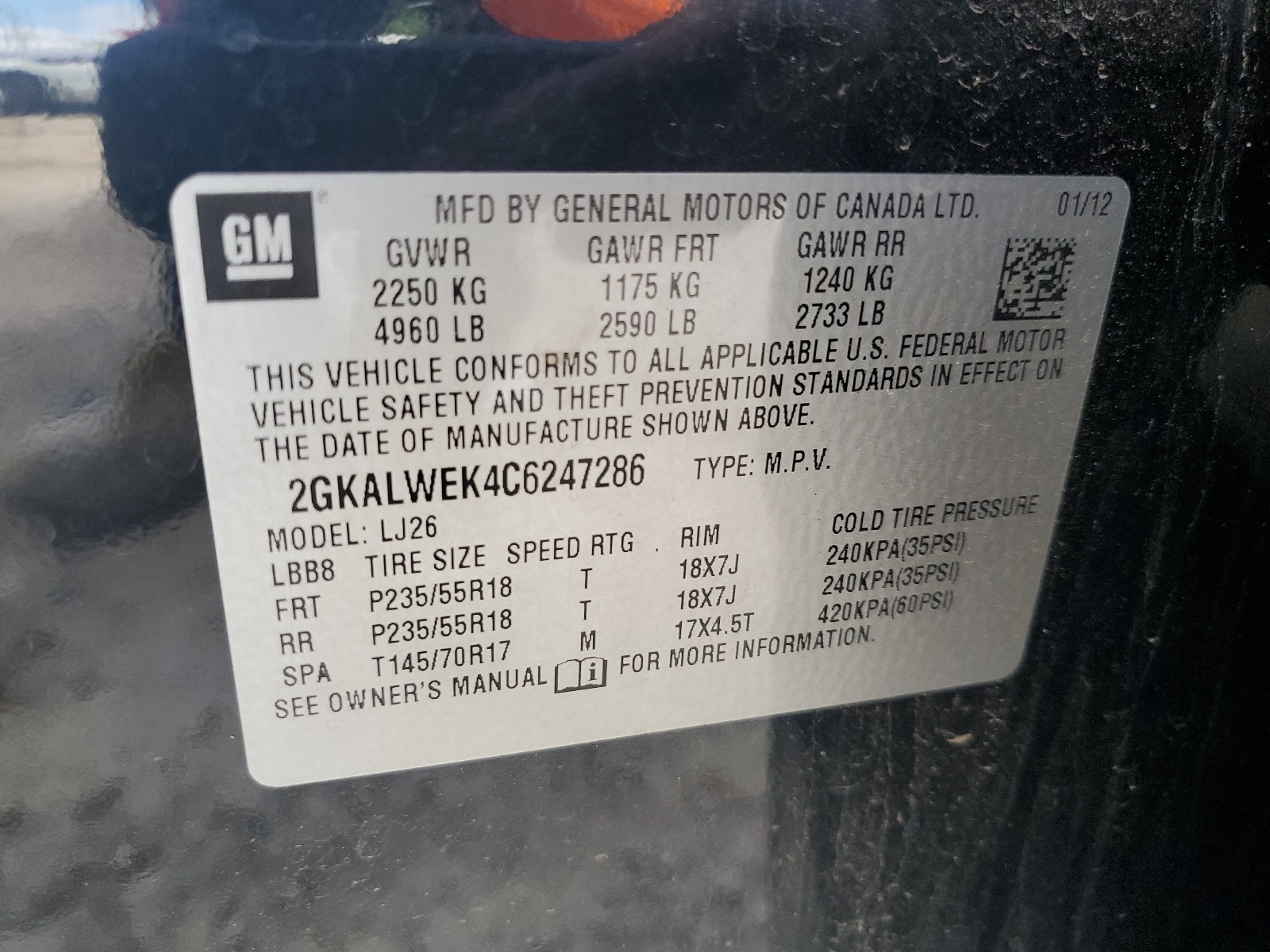 2GKALWEK4C6247286 2012 GMC Terrain Slt