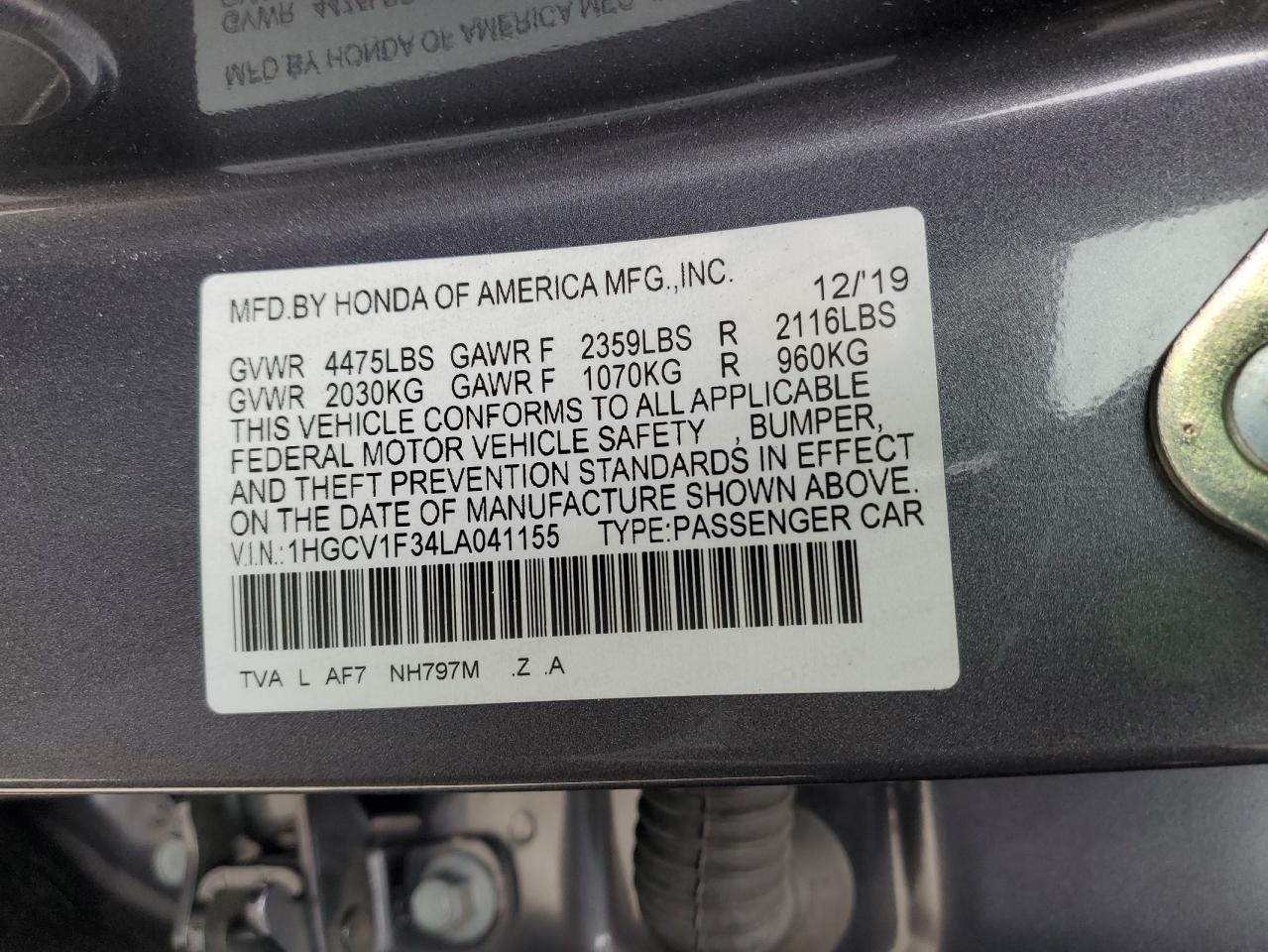 1HGCV1F34LA041155 2020 Honda Accord Sport