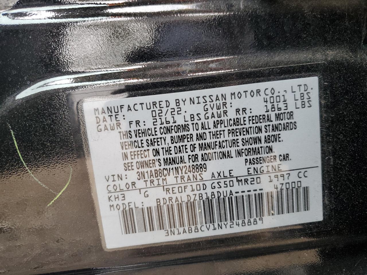 3N1AB8CV1NY248889 2022 Nissan Sentra Sv