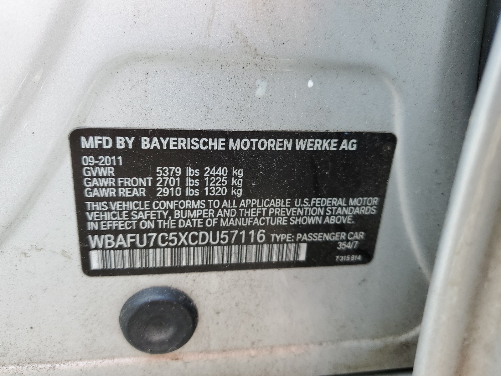 WBAFU7C5XCDU57116 2012 BMW 535 Xi