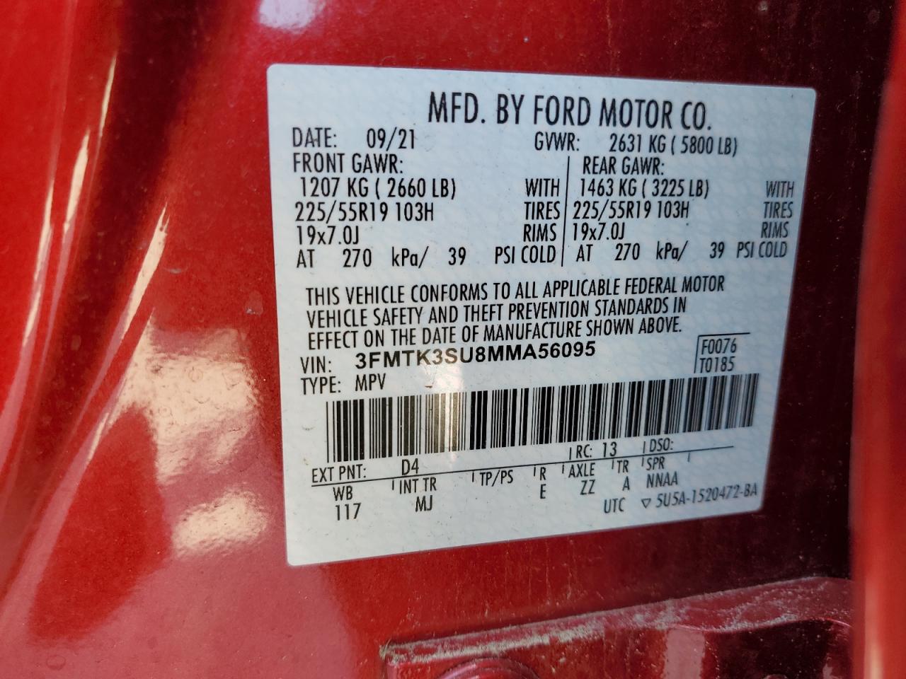 2021 Ford Mustang Mach-E Premium VIN: 3FMTK3SU8MMA56095 Lot: 55109954