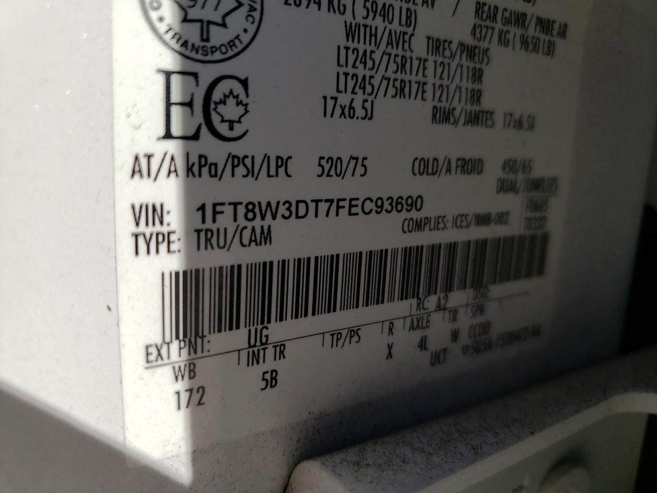 2015 Ford F350 Super Duty VIN: 1FT8W3DT7FEC93690 Lot: 55895764