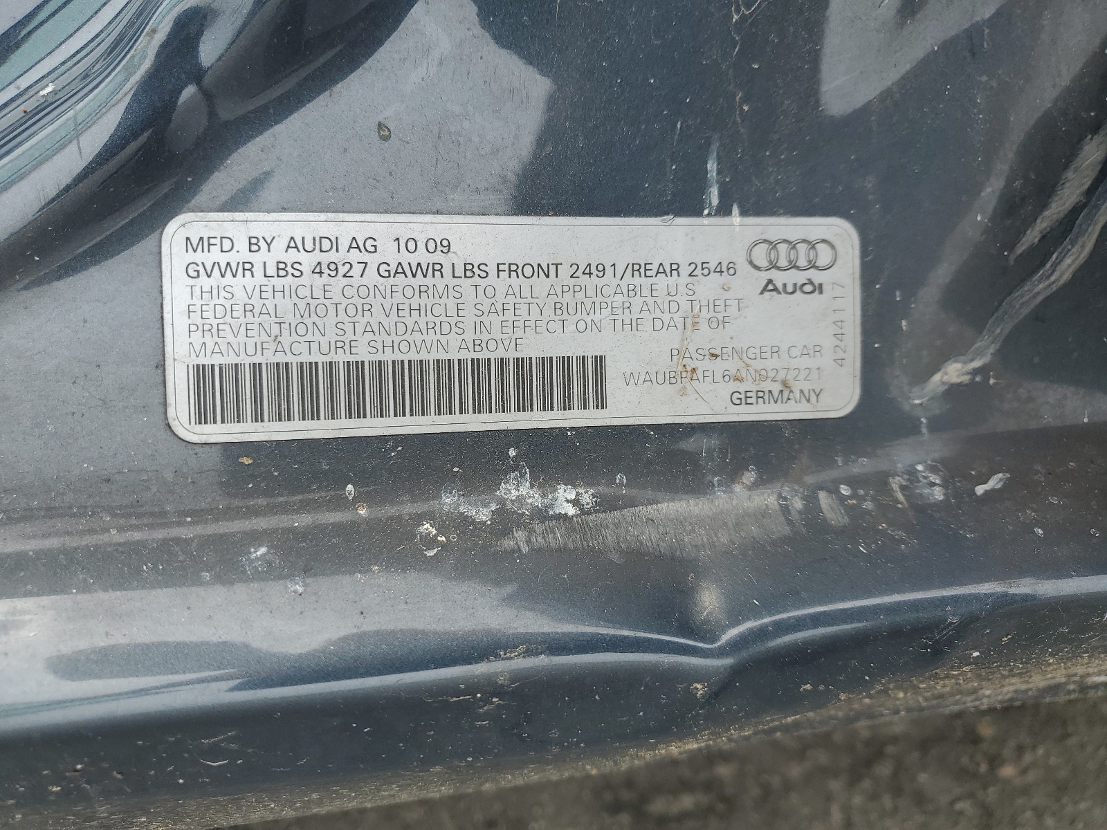 WAUBFAFL6AN027221 2010 Audi A4 Premium