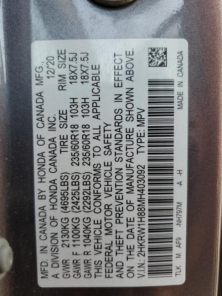 2021 Honda Cr-V Exl VIN: 2HKRW1H88MH403092 Lot: 56390774