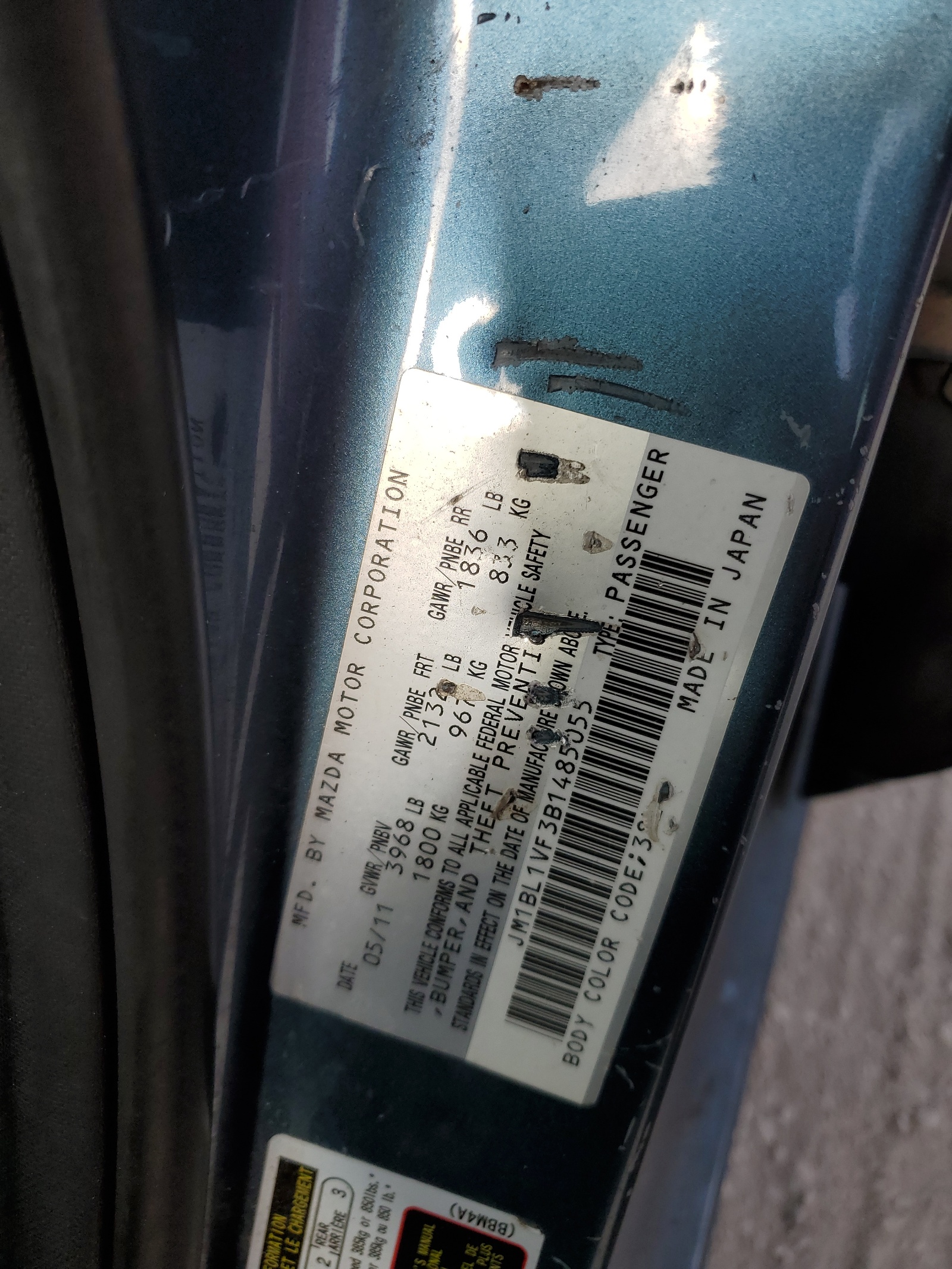 JM1BL1VF3B1485055 2011 Mazda 3 I