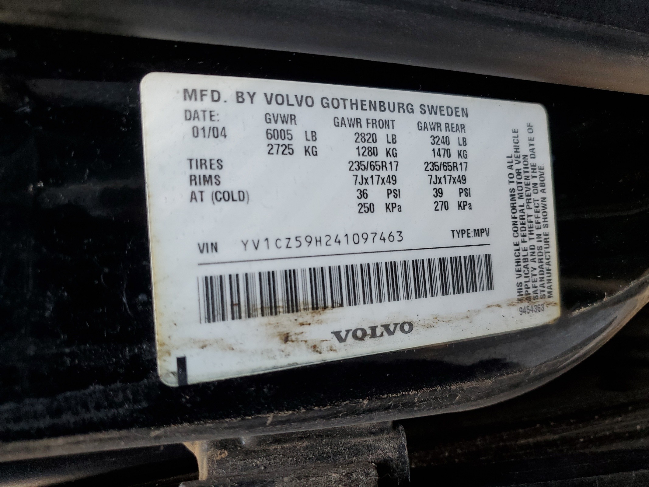 YV1CZ59H241097463 2004 Volvo Xc90