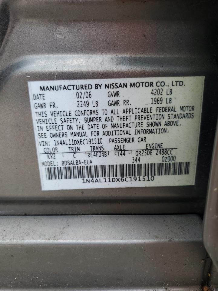 2006 Nissan Altima S VIN: 1N4AL11DX6C191510 Lot: 55519754