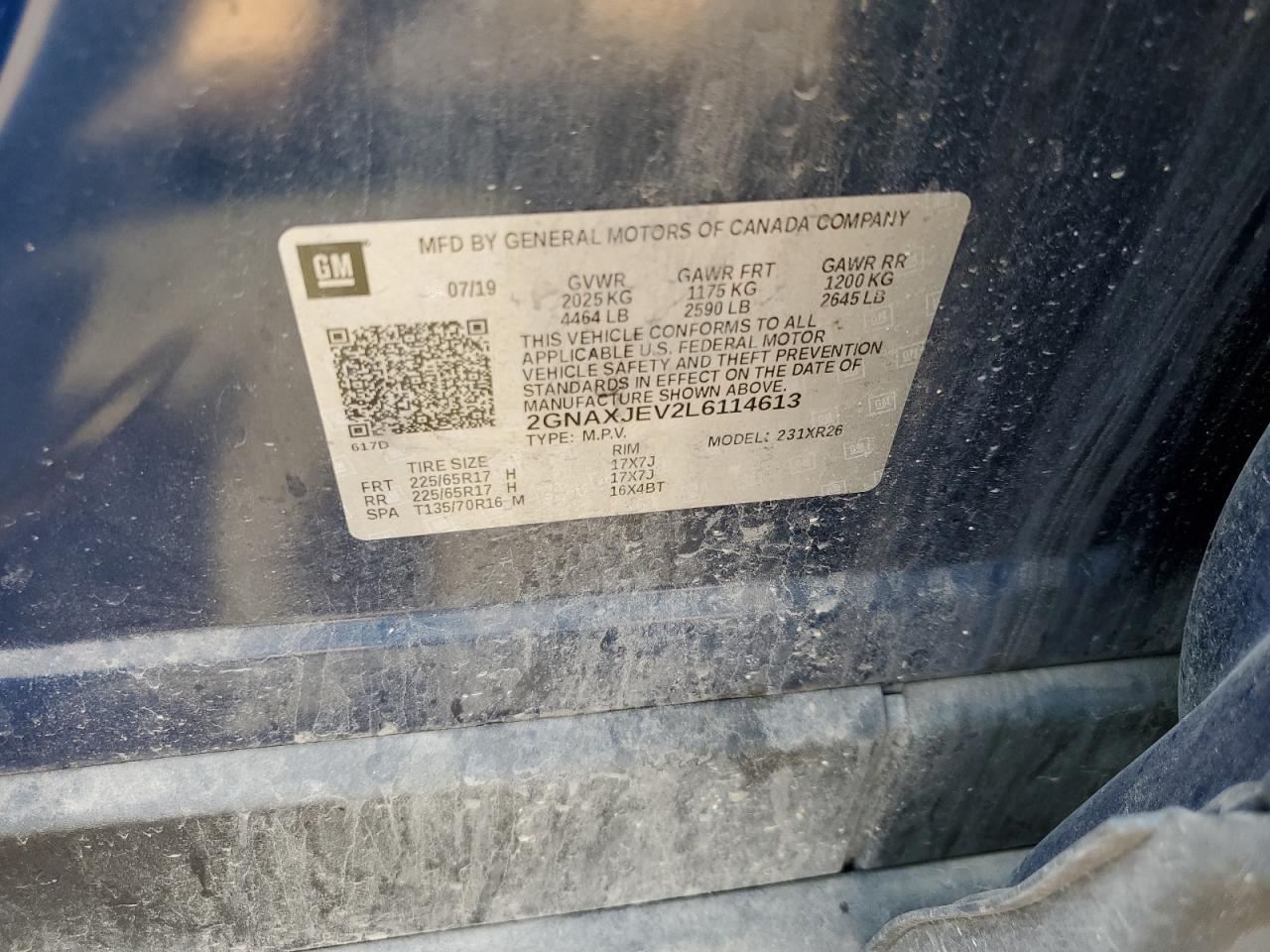 2020 Chevrolet Equinox Lt VIN: 2GNAXJEV2L6114613 Lot: 53233144