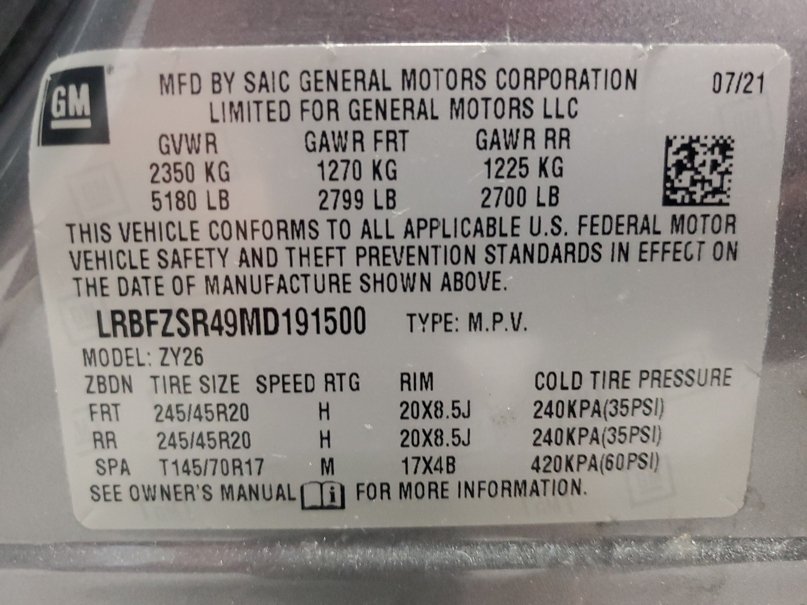 LRBFZSR49MD191500 2021 Buick Envision Avenir