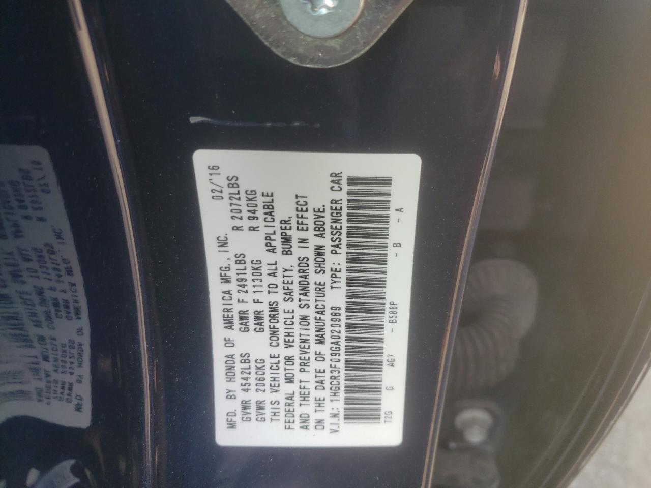 1HGCR3F09GA020989 2016 Honda Accord Exl