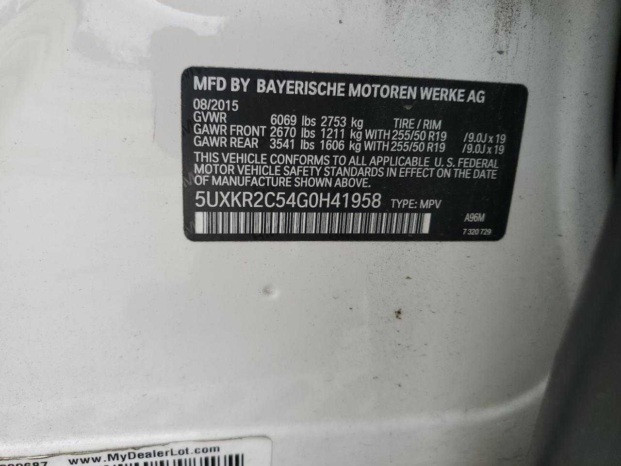 2016 BMW X5 Sdrive35I VIN: 5UXKR2C54G0H41958 Lot: 53594504