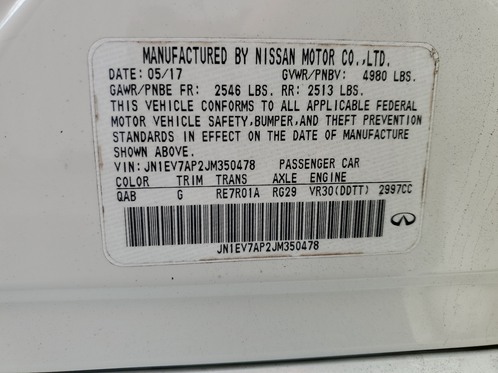 JN1EV7AP2JM350478 2018 Infiniti Q50 Luxe