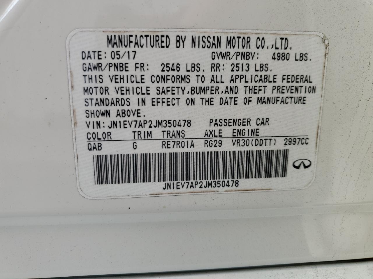 2018 Infiniti Q50 Luxe VIN: JN1EV7AP2JM350478 Lot: 54227404