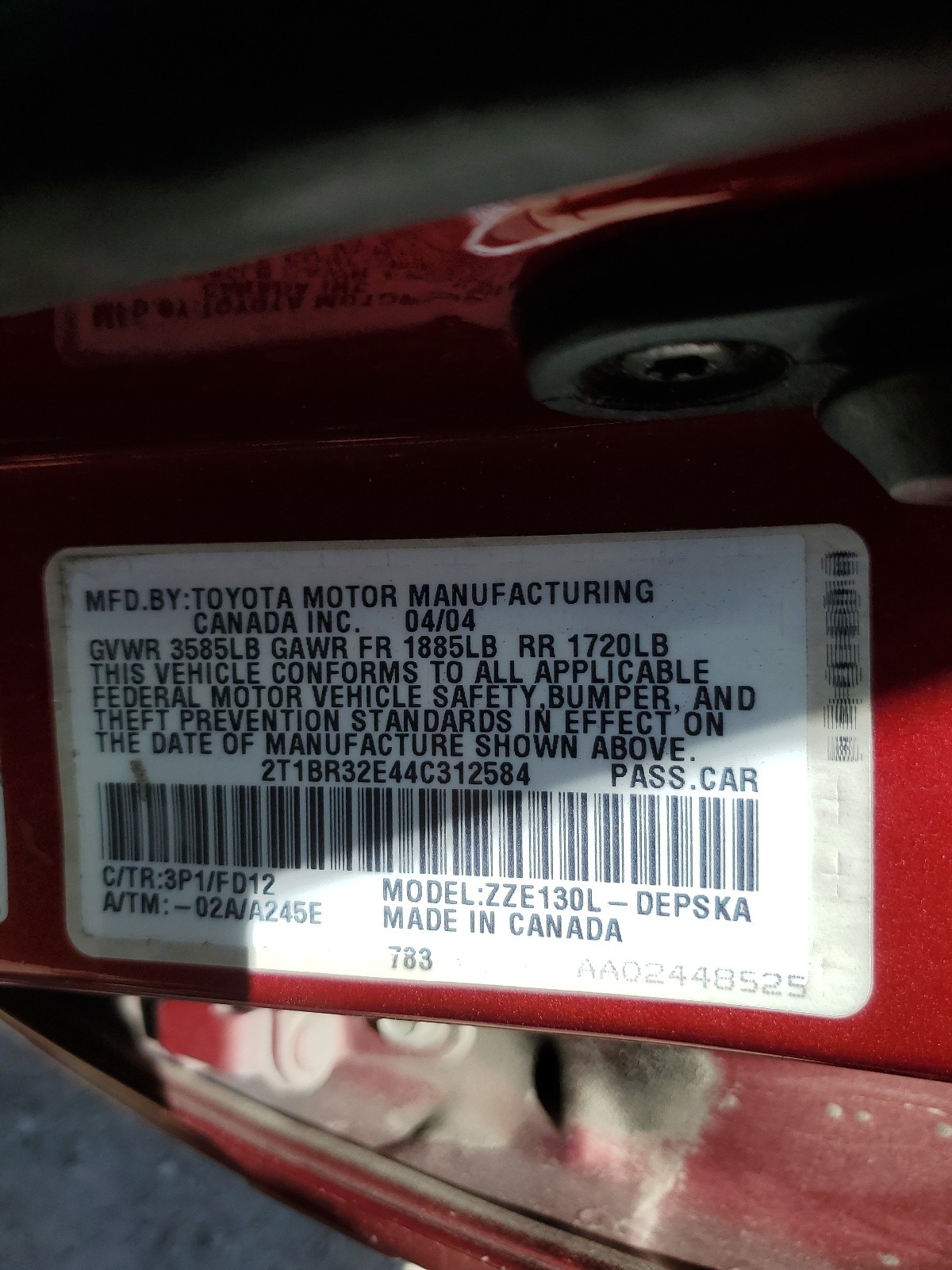 2T1BR32E44C312584 2004 Toyota Corolla Ce