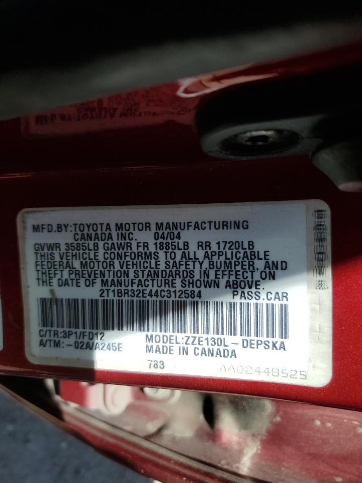 2004 Toyota Corolla Ce VIN: 2T1BR32E44C312584 Lot: 55155944