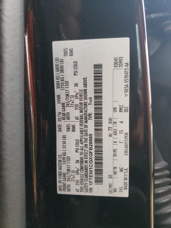 2016 Ford F150 Supercrew VIN: 1FTEW1CGXGFB28885 Lot: 55186394