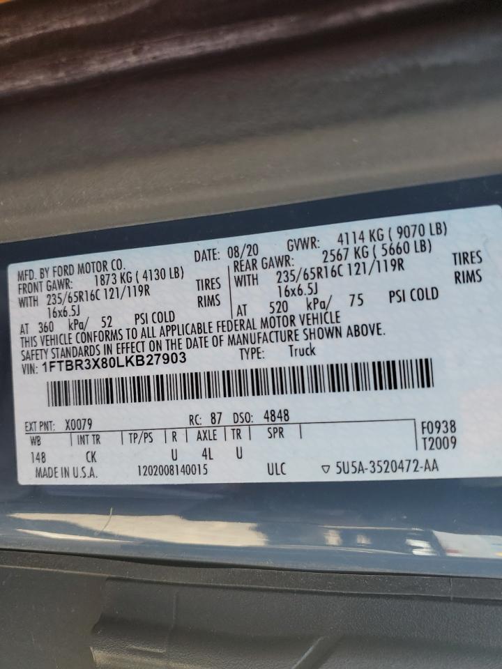 2020 Ford Transit T-250 VIN: 1FTBR3X80LKB27903 Lot: 59181754