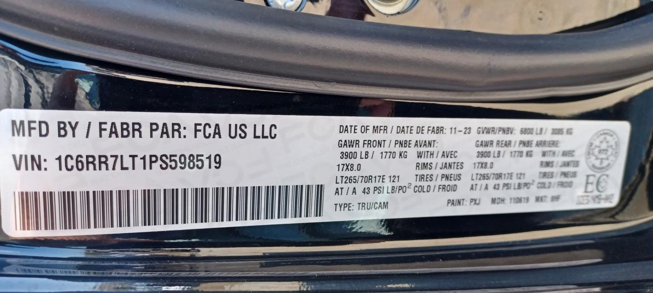 2023 Ram 1500 Classic Slt VIN: 1C6RR7LT1PS598519 Lot: 54595264