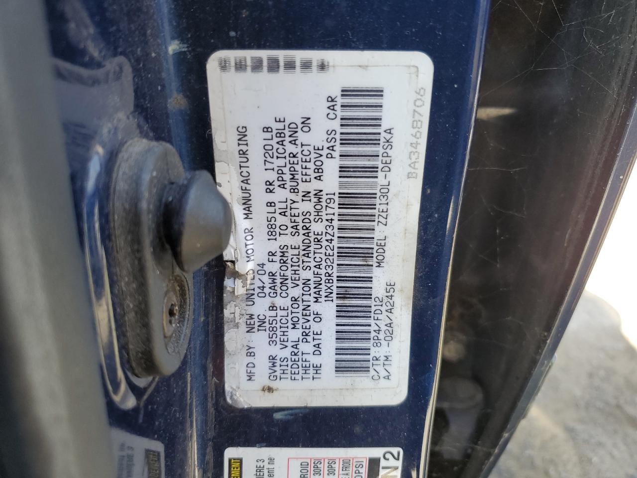 2004 Toyota Corolla Ce VIN: 1NXBR32E24Z341791 Lot: 56720864