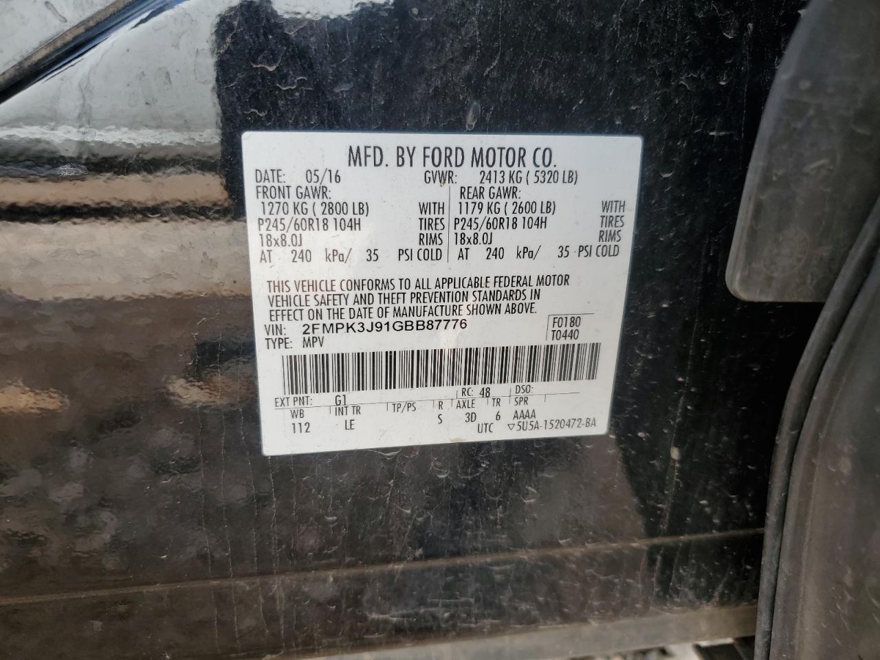 2016 Ford Edge Sel VIN: 2FMPK3J91GBB87776 Lot: 52901434