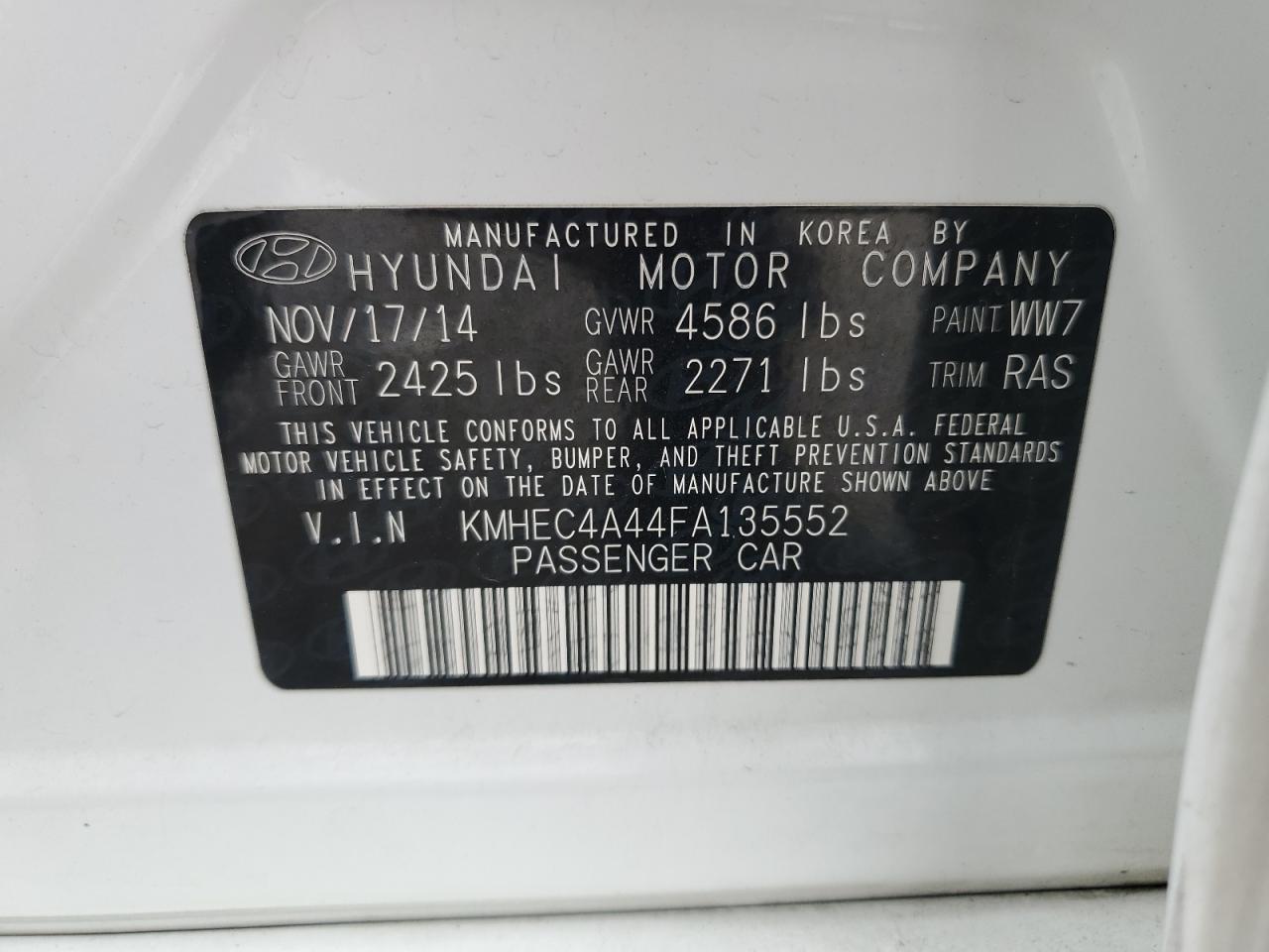 2015 Hyundai Sonata Hybrid VIN: KMHEC4A44FA135552 Lot: 56962494