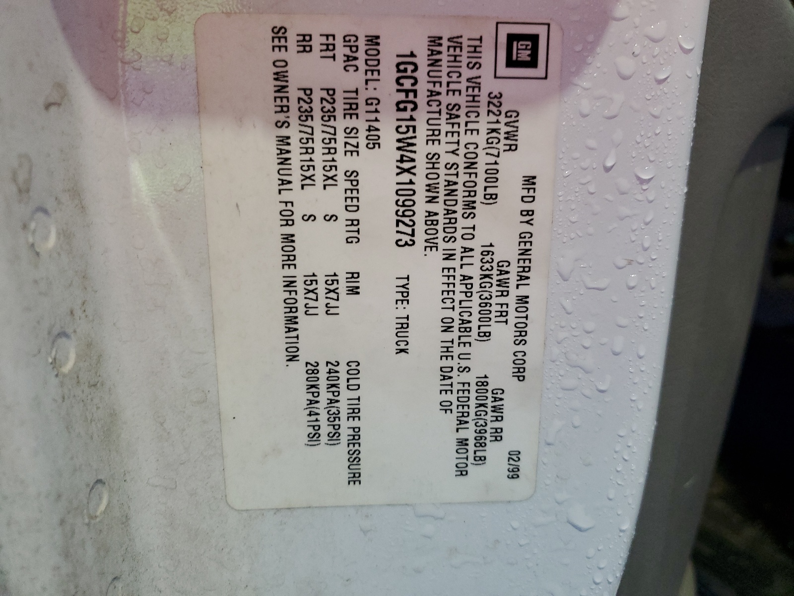 1GCFG15W4X1099273 1999 Chevrolet Express G1500