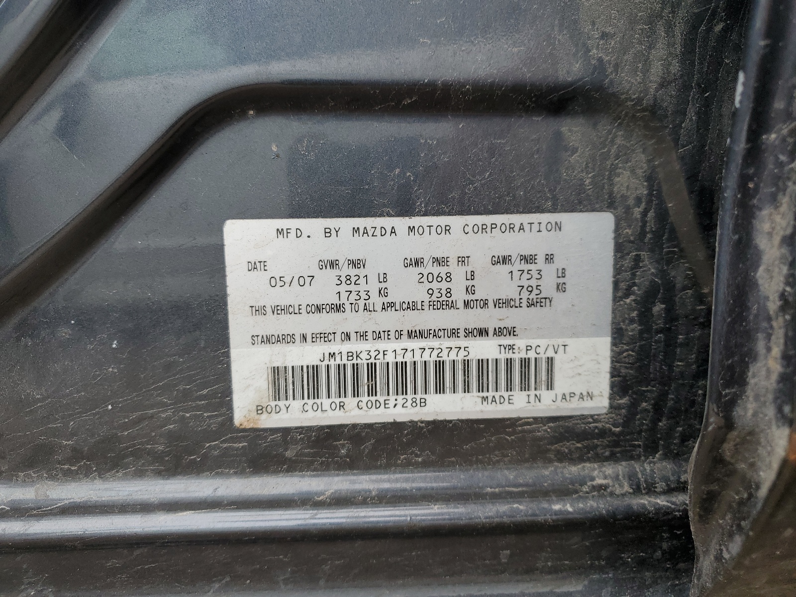 JM1BK32F171772775 2007 Mazda 3 I