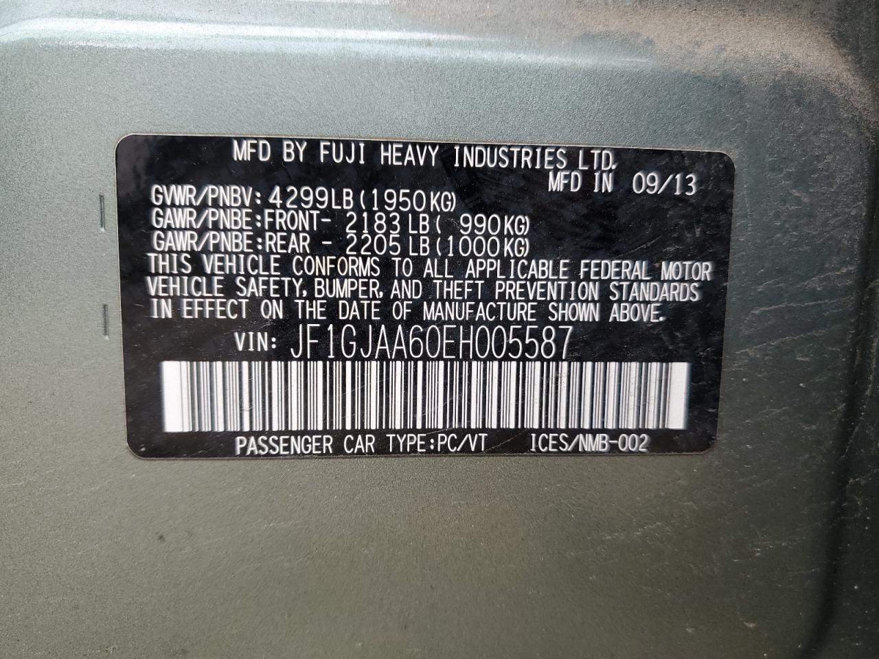 2014 Subaru Impreza VIN: JF1GJAA60EH005587 Lot: 56303924