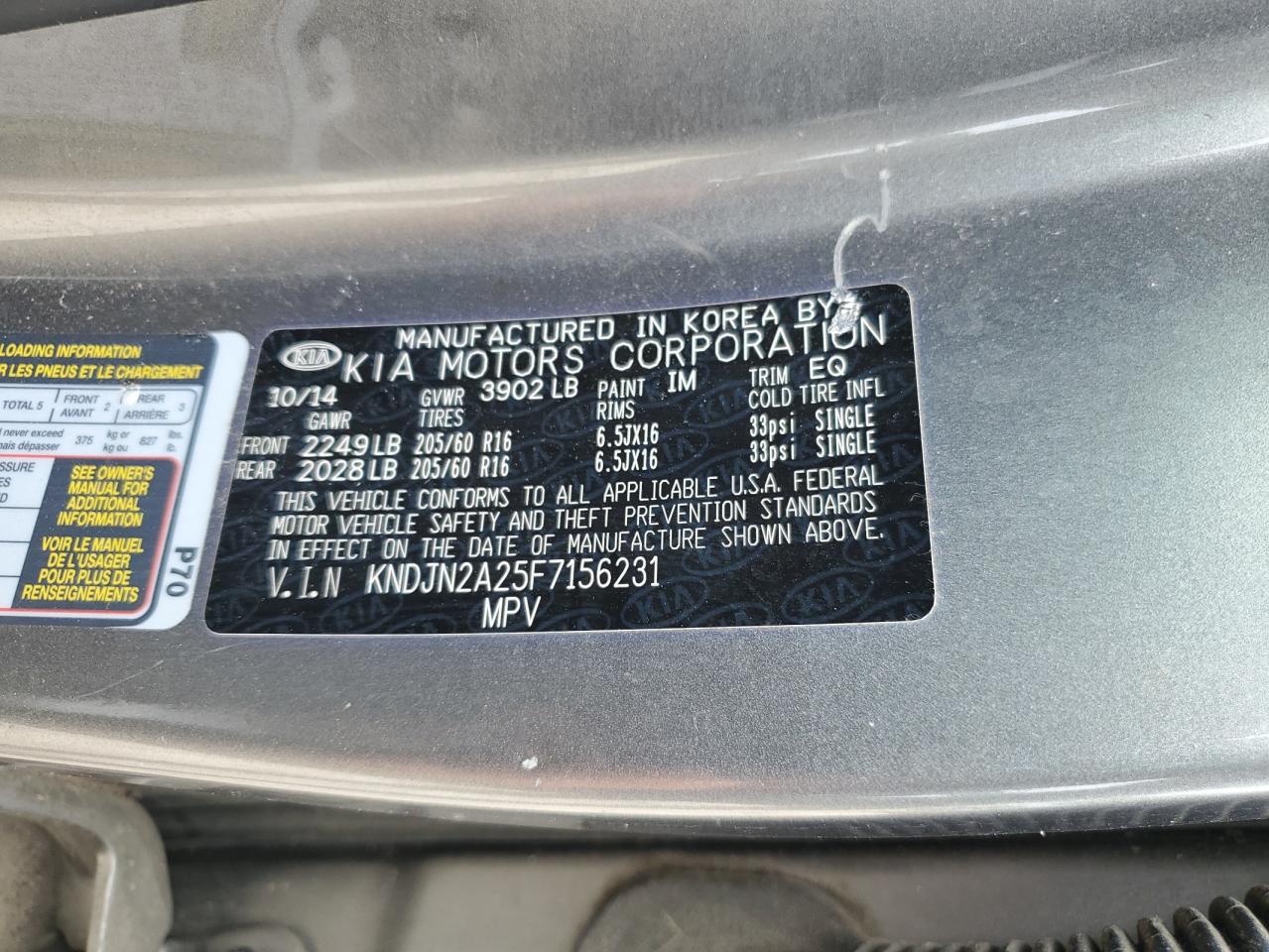 2015 Kia Soul VIN: KNDJN2A25F7156231 Lot: 55152894