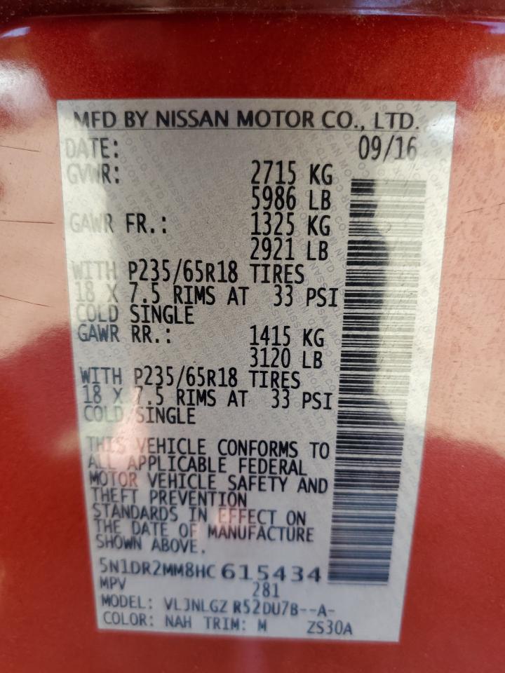 2017 Nissan Pathfinder S VIN: 5N1DR2MM8HC615434 Lot: 56371054