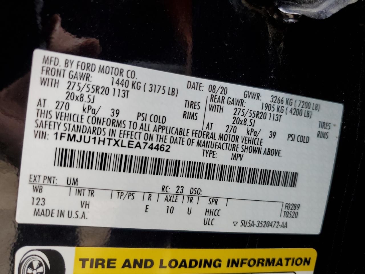 2020 Ford Expedition Xlt VIN: 1FMJU1HTXLEA74462 Lot: 54210064