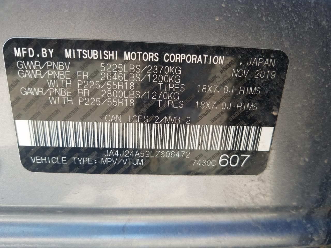 2020 Mitsubishi Outlander Sel VIN: JA4J24A59LZ606472 Lot: 54979274