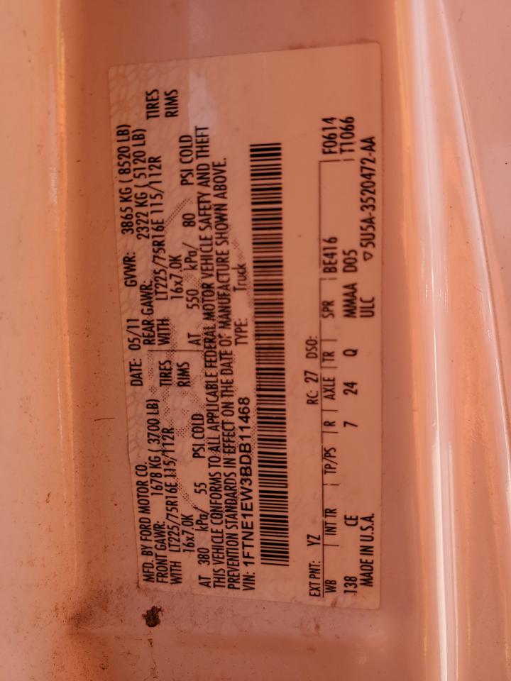 2011 Ford Econoline E150 Van VIN: 1FTNE1EW3BDB11468 Lot: 57230564