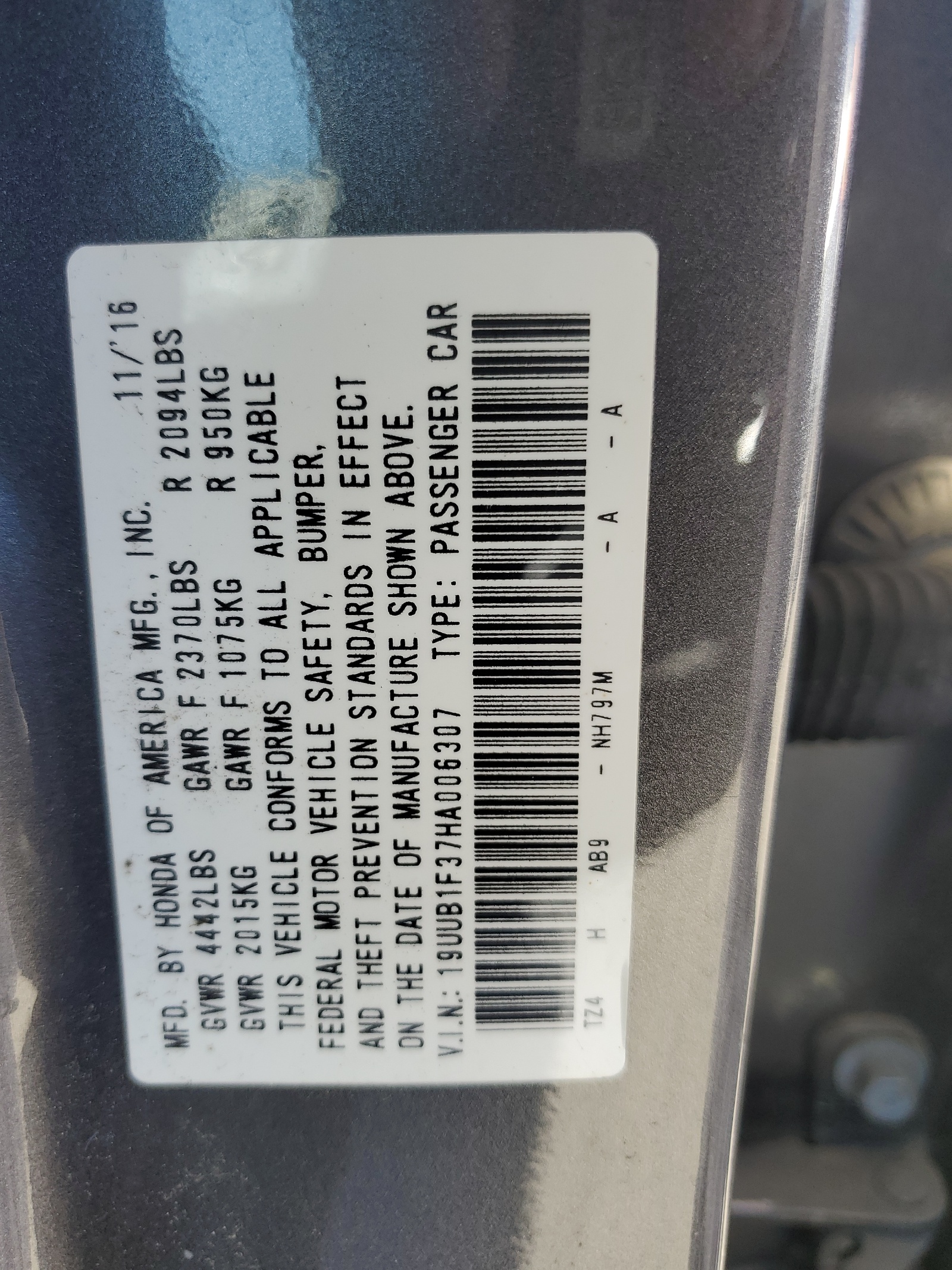 19UUB1F37HA006307 2017 Acura Tlx