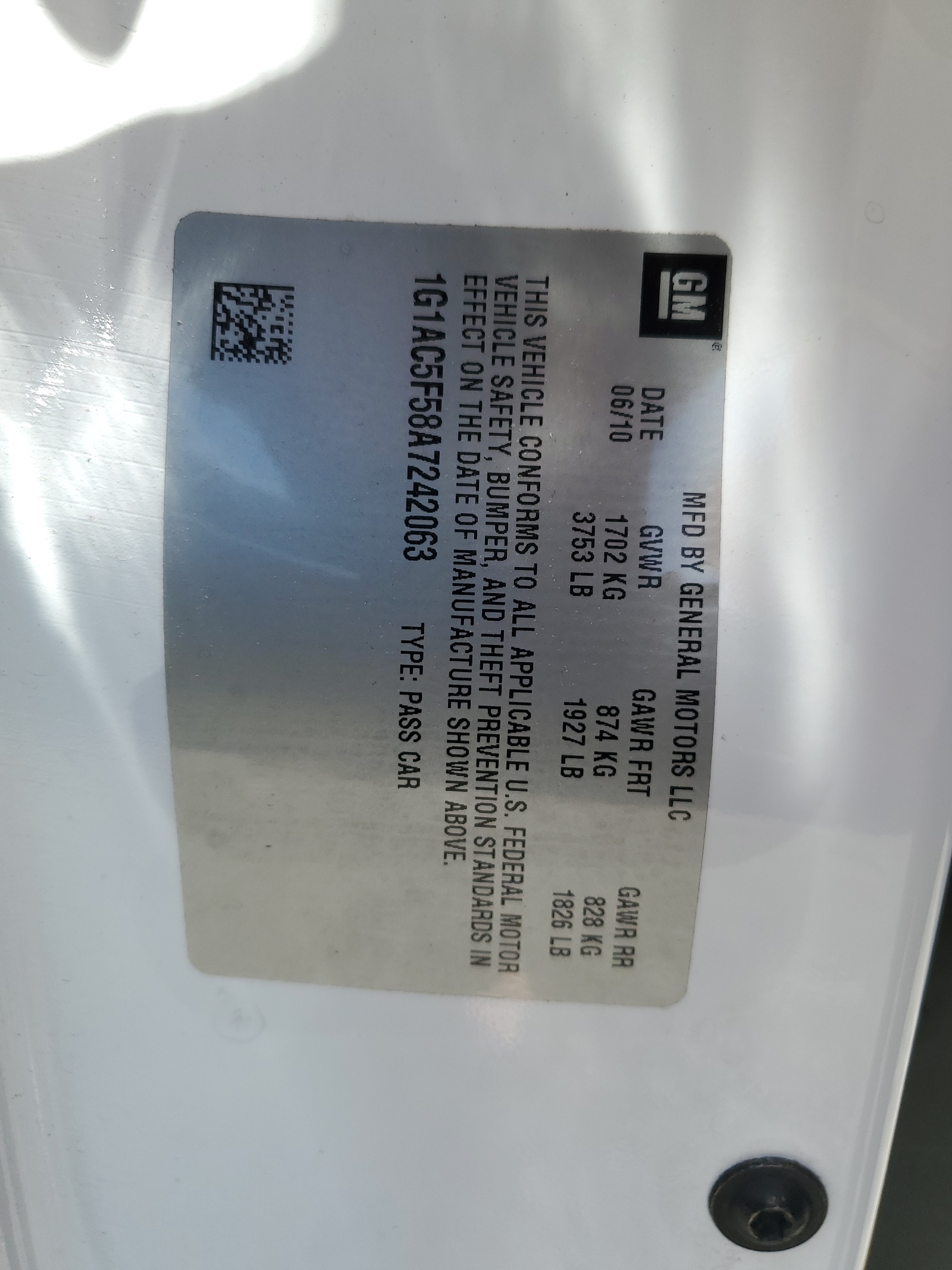 1G1AC5F58A7242063 2010 Chevrolet Cobalt 1Lt