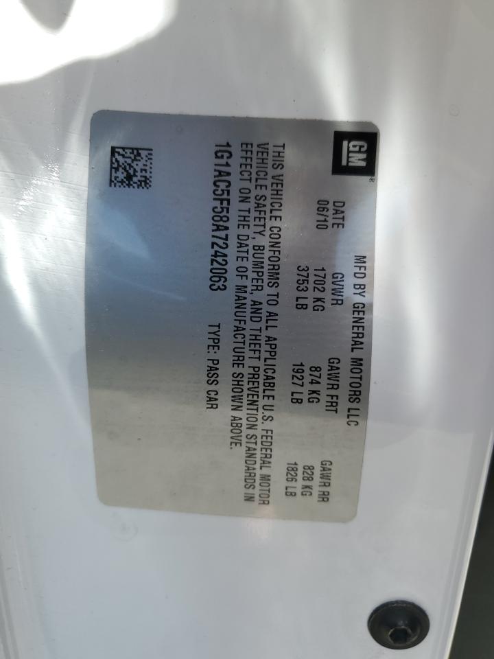 2010 Chevrolet Cobalt 1Lt VIN: 1G1AC5F58A7242063 Lot: 52917544